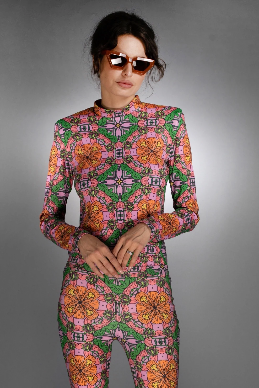 Floral Fantasy Mock Neck Top